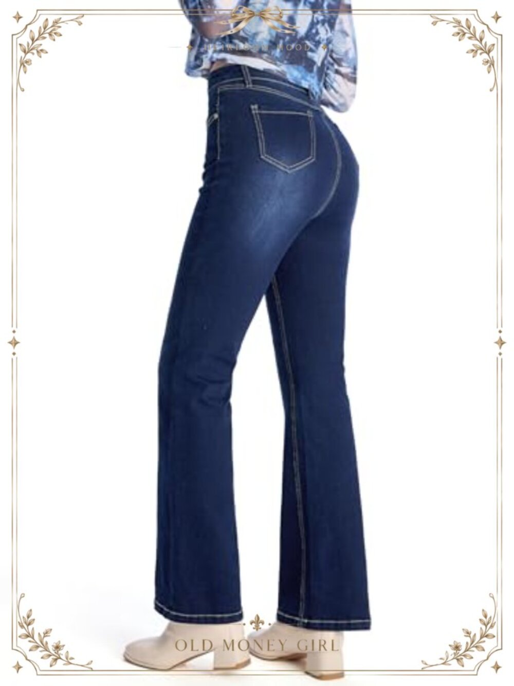 Petite High Waisted Stretch Flare Bootcut Jeans 4-Way Stretch Denim